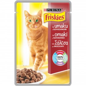 Хапки в сос в пауч за котки Purina Friskies Говеждо 85 гр.
